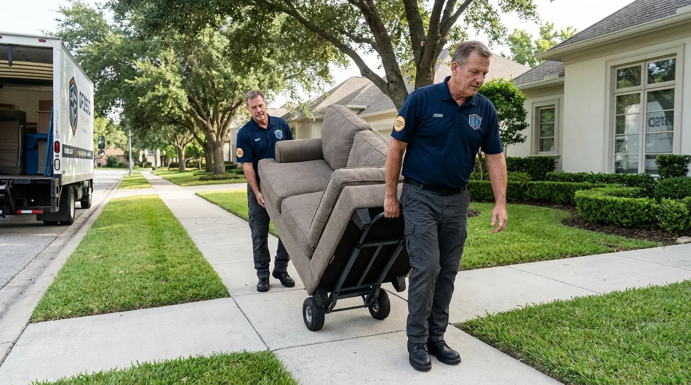 Local residential moving crew loading furniture in Farmland, IN